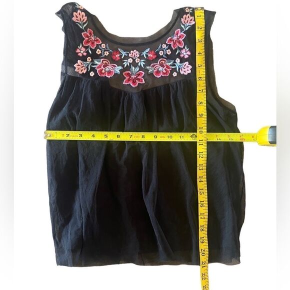Hollister Black Floral Embroidery Sheer Mesh open back  Tank Top Size: S - Picture 7 of 7